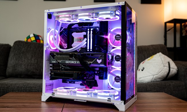 CLX Hathor PC sitting on a coffee table.