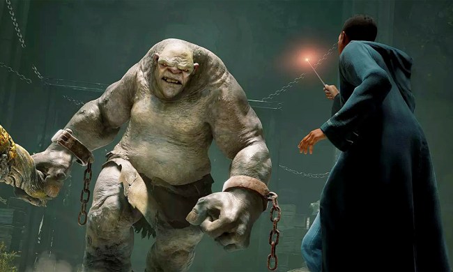 A student waving a wand in Hogwarts Legacy.